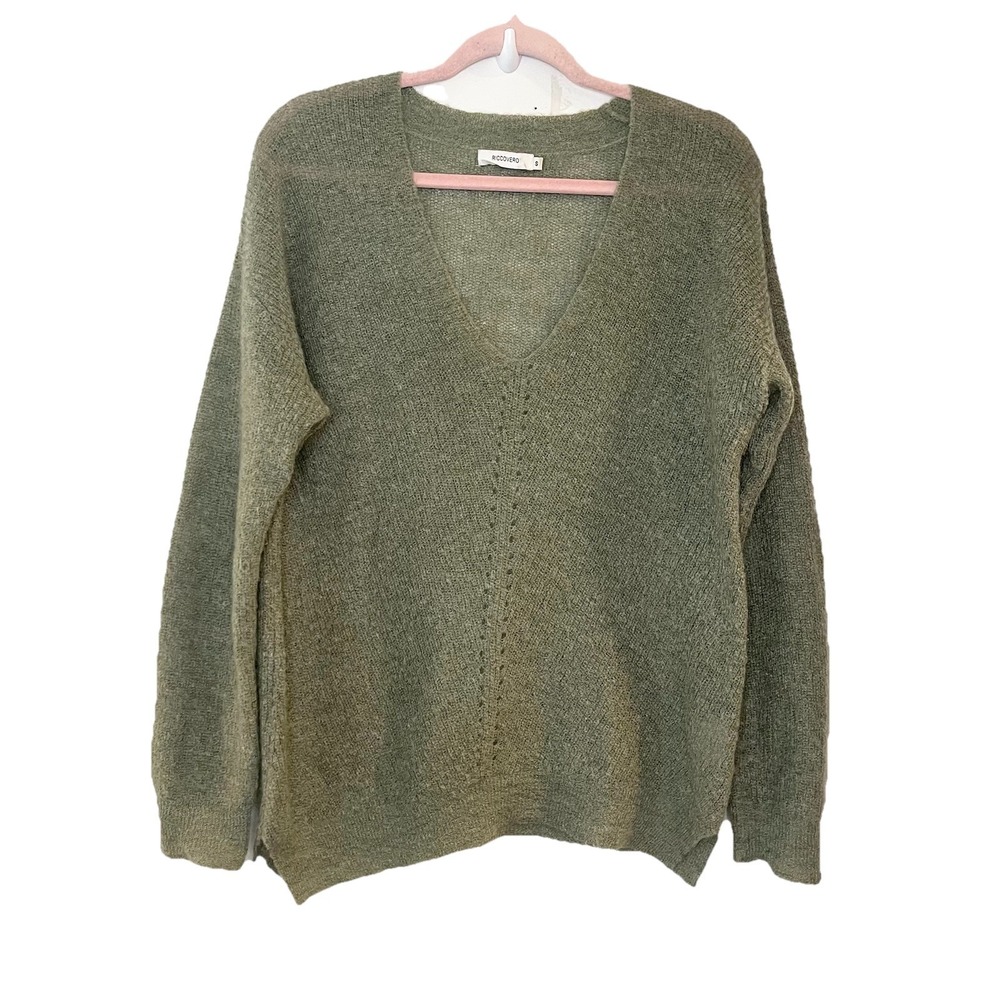 RICCOVERO Luna Sweater Mohair Blend Sage Green V-Neck Pullover‎ Old Money S